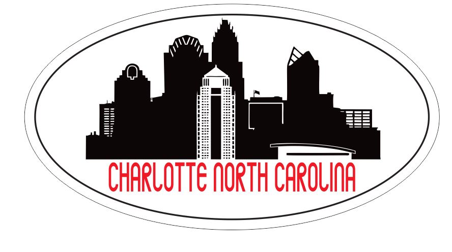 Charlotte North Carolina Oval Bumper Sticker or Helmet Sticker D5531