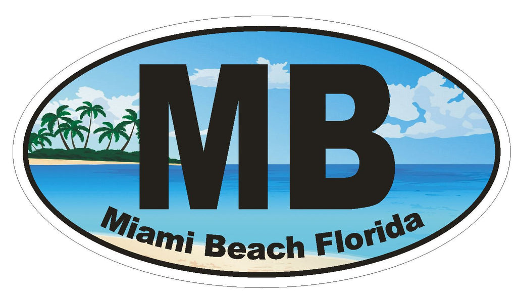 MB Miami Beach Florida Oval Bumper Sticker or Helmet Sticker D1126 - Winter Park Products