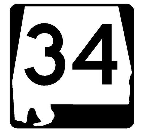 Alabama State Route 34 Sticker R4423 Highway Sign Road Sign Decal