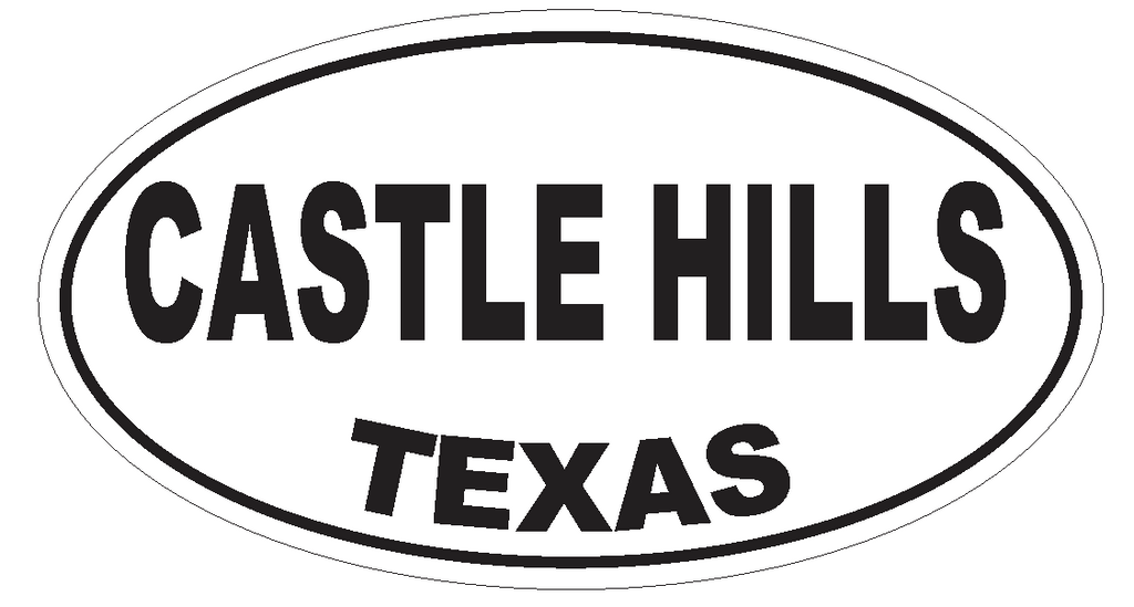 Castle Hills Texas Oval Bumper Sticker or Helmet Sticker D3253 Euro Oval - Winter Park Products