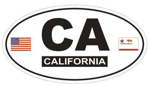 CA California Oval Bumper Sticker or Helmet Sticker D811 Euro Oval With Flags - Winter Park Products